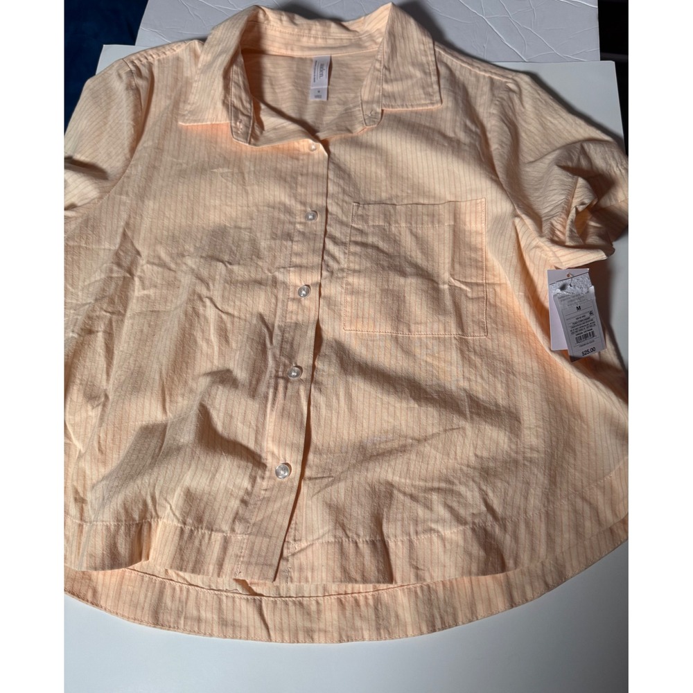 Auden Peach Stripe Short Sleeve Button Down Sleep Shirt Peach Stripe M